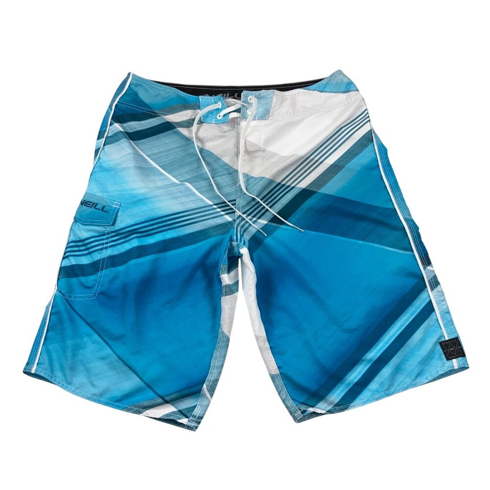 O'Neill Board Shorts Size 31 Blue Striped Swim Shorts